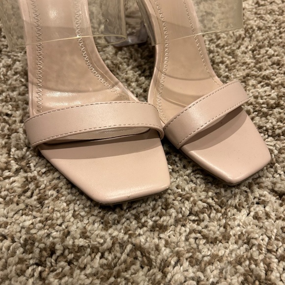 BP Clear Block Heel Sandals Nude Square Toe Size 6 - Picture 3 of 6